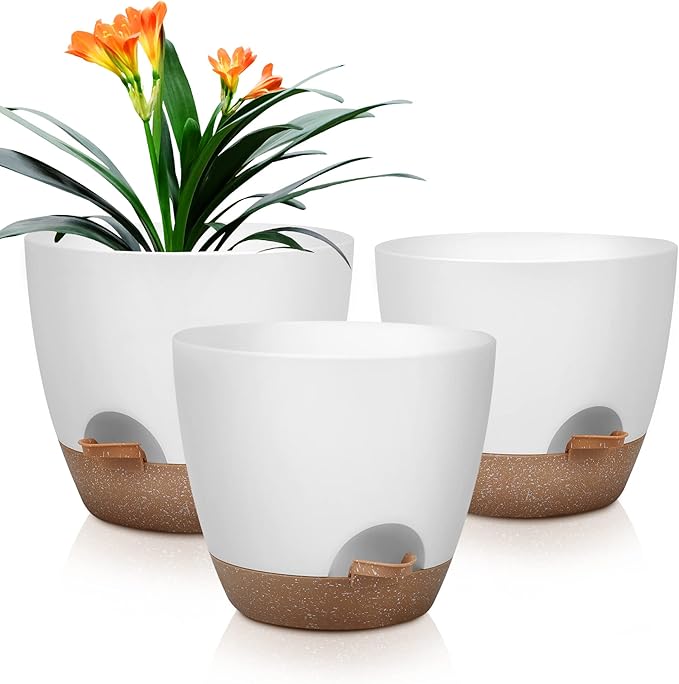 Plant Pots 10/9/8 Inch Self Watering Pots, Plastic Flower Pots, Nursery by QRRICA