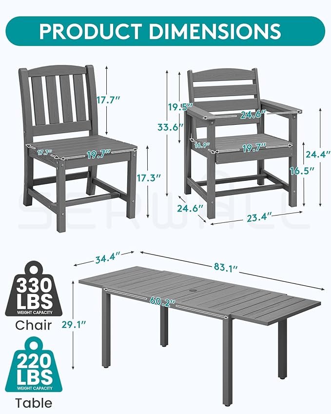SERWALL 11-Piece Outdoor Dining Set, All Weather HDPE Outdoor Furniture Set - Image 2