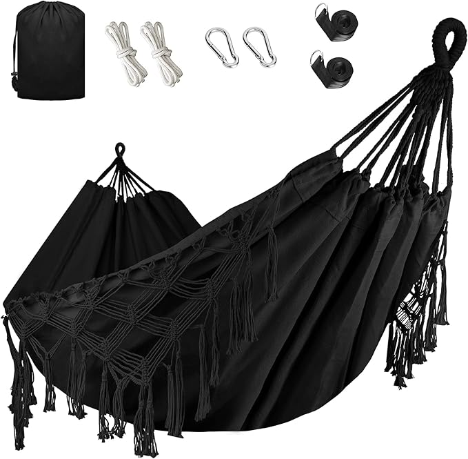 Bellzacasa Double Hammock, Heavy Duty 500 lb Load Capacity Tassels and Fishtail by Bellzacasa