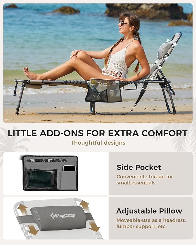 KingCamp Tanning Chair with Face Hole, Lounge Chairs Outdoor Folding Comfy - Image 7