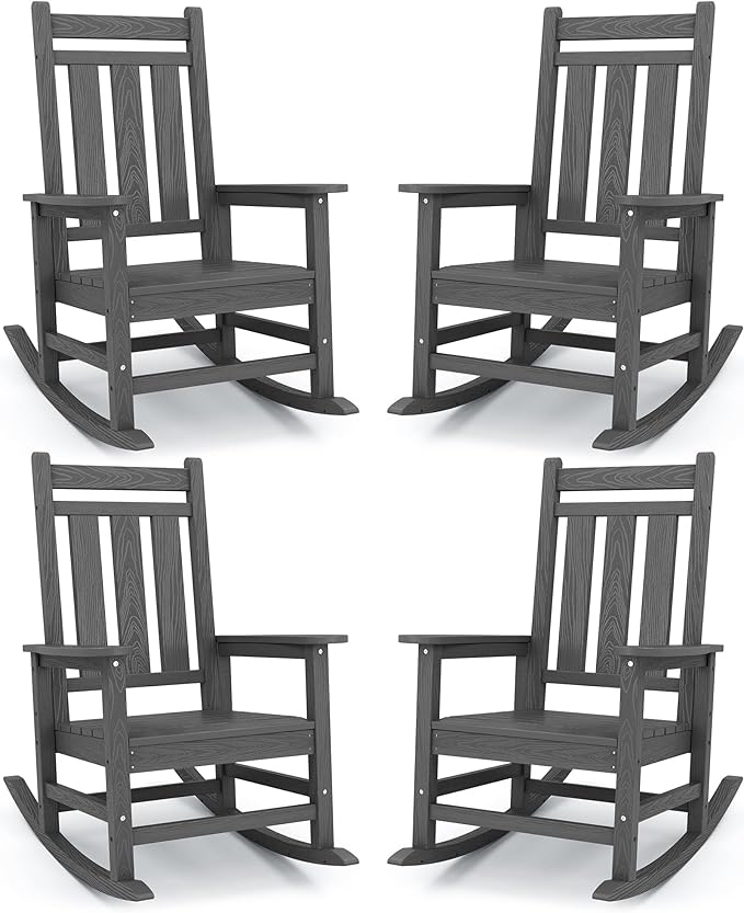 KINGYES Oversized Outdoor Rocking Chair Set of 4, All-Weather Patio Rocking by KINGYES