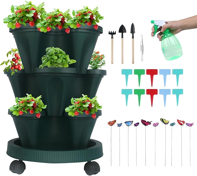 Vertical Planter 3 Tier Stackable Planters Garden Planters Strawberry Herb by GameXcel