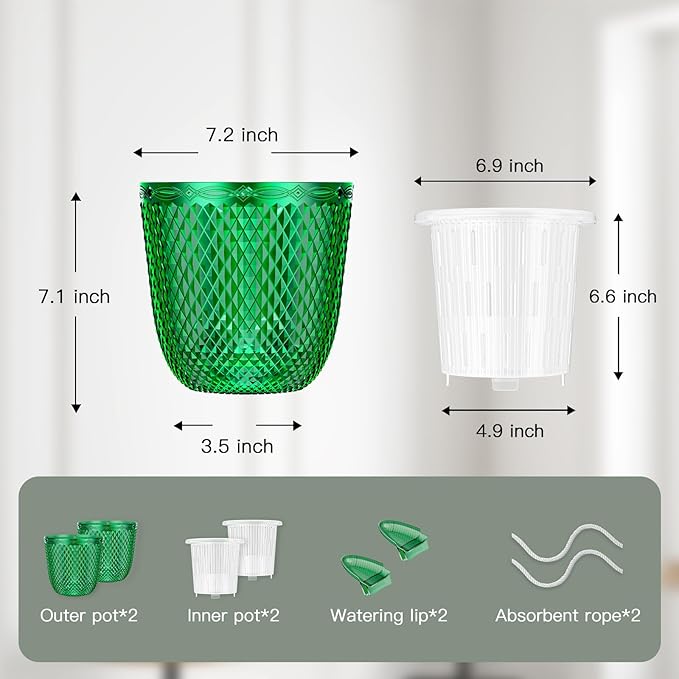 QCQHDU 2 Pack Self Watering Pots, 7.2 Inch Flower Pots - Image 6
