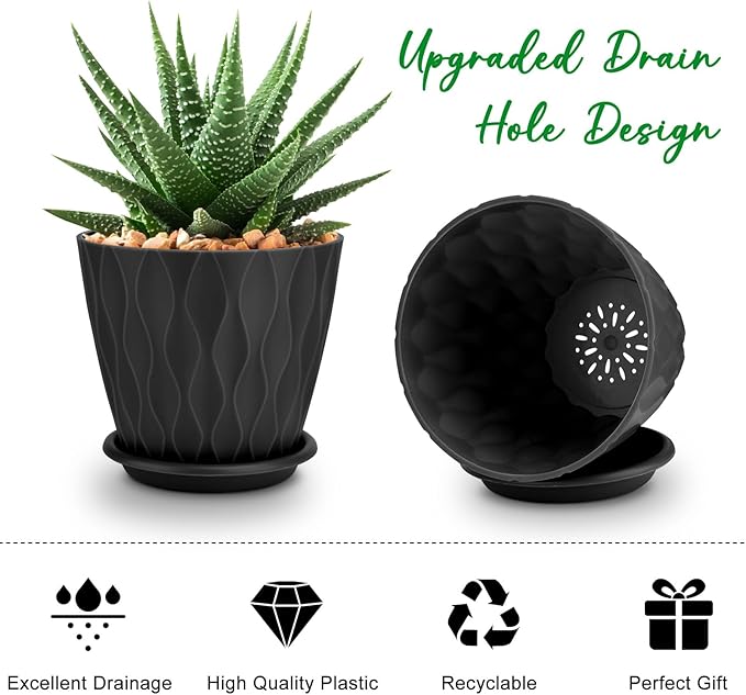 4 inch Plant Pots, 5 Pack Flower Pots Outdoor Indoor, Planters - Image 3