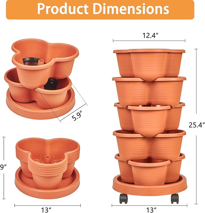 VECELO 5 Tier Vertical Garden Planter, Self Watering Stackable Planters - Image 2