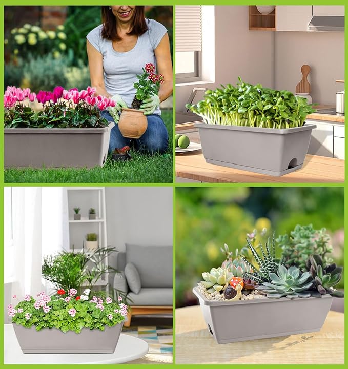 Window Box Planter, 7 Pack Plastic Vegetable Flower Planters Boxes 17 Inches - Image 7