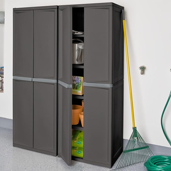 Sterilite 4 Shelf Cabinet, Lockable Utility Storage w/ Adjustable Shelves - Image 2
