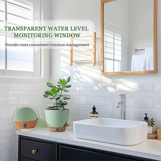 2 Pack 8 Inch Pots for Plants Indoor, Plastic Self Watering Planters - Image 8