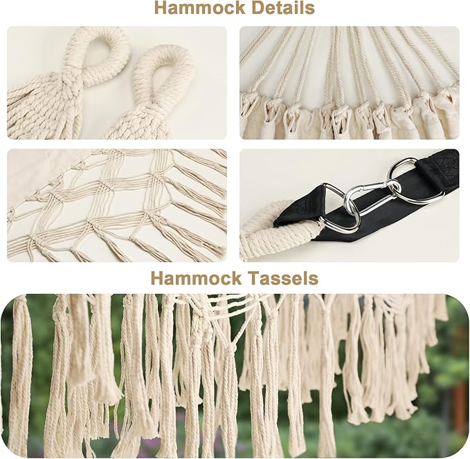 Bellzacasa Double Hammock, Heavy Duty 500 lb Load Capacity Tassels and Fishtail - Image 3