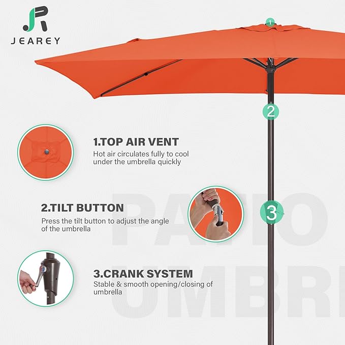 JEAREY 6.5x10 ft Rectangular Patio Umbrellas Rectangle Outdoor Umbrella - Image 7