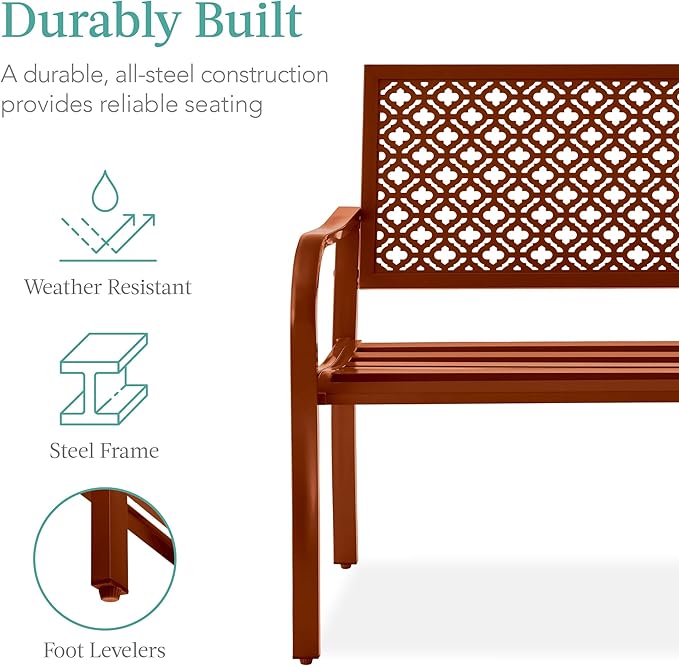 Best Choice Products Outdoor Bench 2-Person Metal Steel Benches Furniture - Image 3
