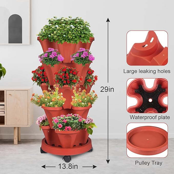 Vertical Strawberry Planter-5 Tier Stackable Herb Tower Planters Stacking - Image 2