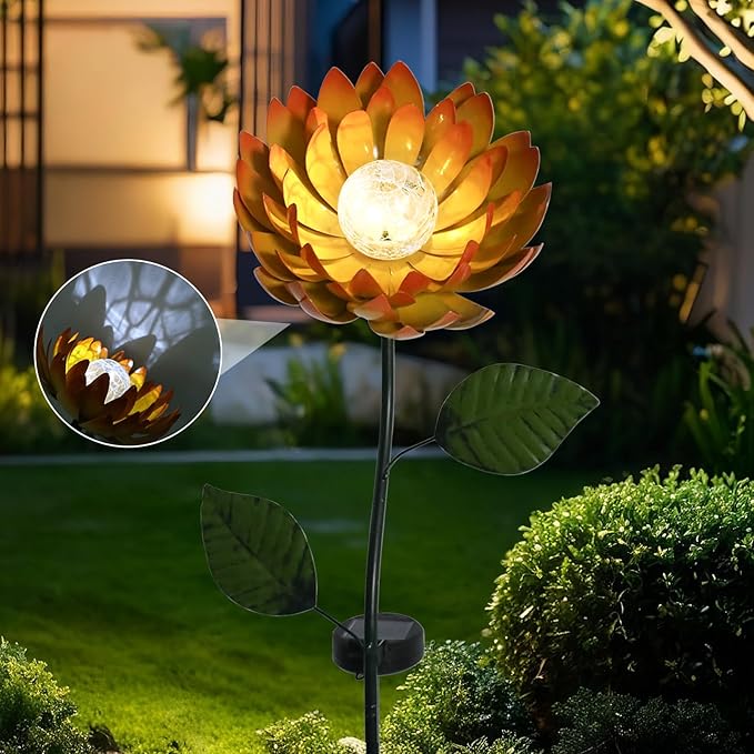 VCUTEKA Solar Garden Lights Metal Flower Decor Colorful Yellow Flowers Solar - Image 7