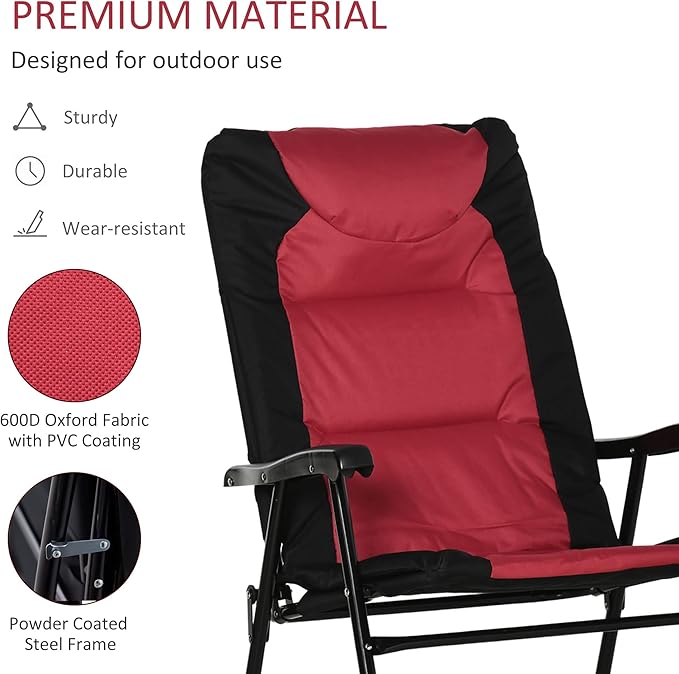 Outsunny Oversized Folding Rocking Camping Chair Set of 2, Padded Outdoor - Image 6