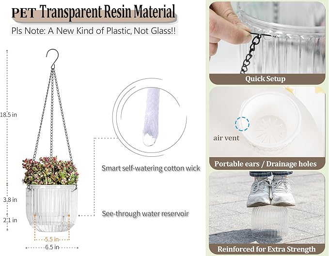 Melphoe 2 Pack Self Watering Hanging Planters Indoor Flower Pots, 6.5 Inch - Image 6