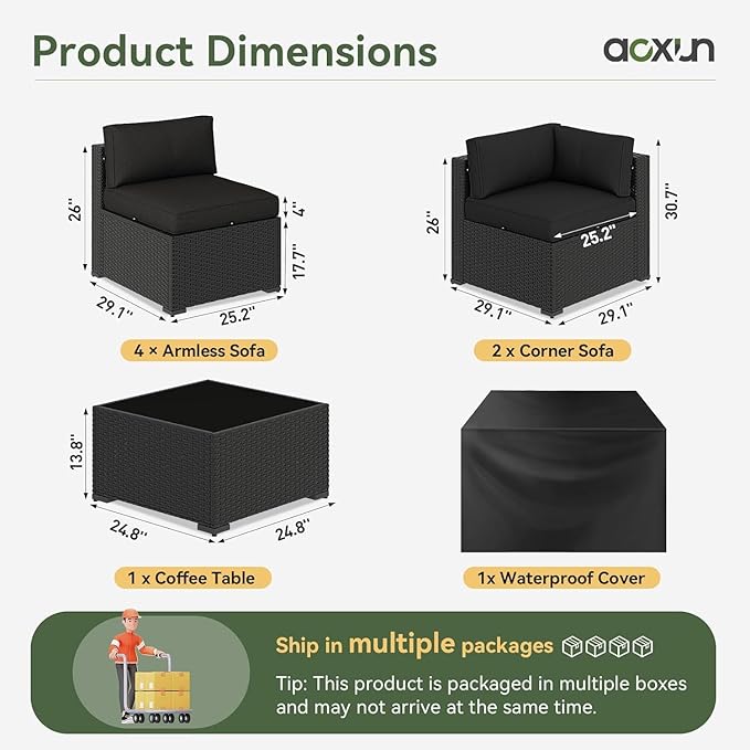 Aoxun 7 Piece Patio Furniture Set, Wicker Rattan Patio Sectional Sofa, Outdoor - Image 2