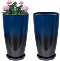 Set of 2 Lightweight Ceramic-Look Tall Planter, 21 inch Large Plastic Planter by Neoaider