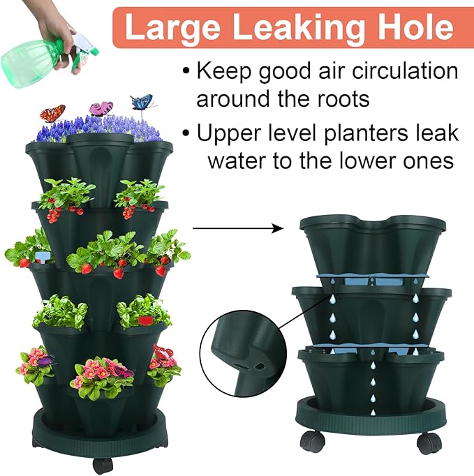GameXcel Vertical Planter, 5 Tier Stackable Strawberry Planter - Image 2