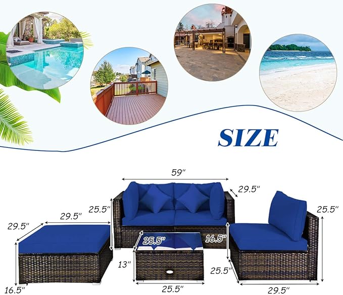 Tangkula 5 Pieces Patio Rattan Furniture Set, Outdoor Sectional Rattan Sofa Set - Image 5