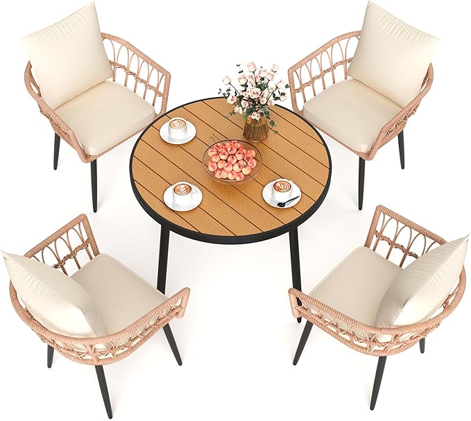 Pamapic 5-Piece Outdoor Dining Set, All-Weather PE Rattan Outdoor Furniture Set - Image 2