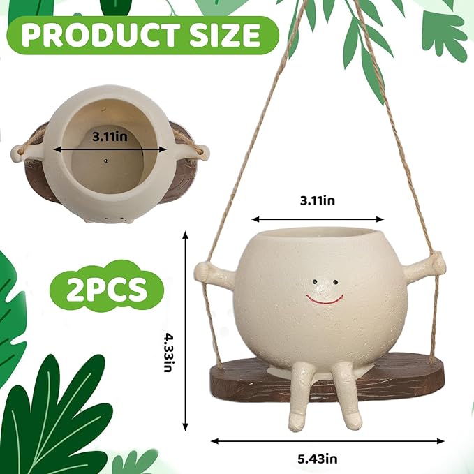 2 Pcs Swing Hanging Planters for Indoor Plants Swinging Plant Pot Face Hanging - Image 6