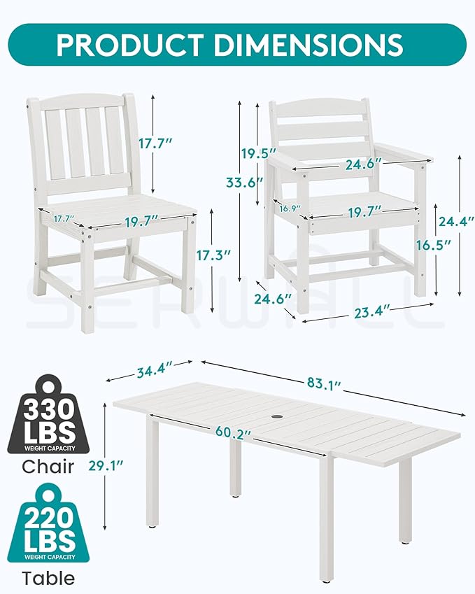 SERWALL 11-Piece Outdoor Dining Set, All Weather HDPE Outdoor Furniture Set - Image 3