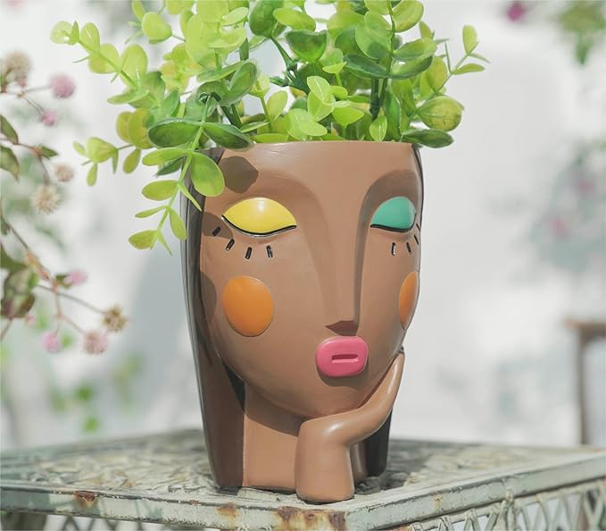 Face Planter Pots for Indoor Plants, Resin Head Planter Succulent Planter - Image 3