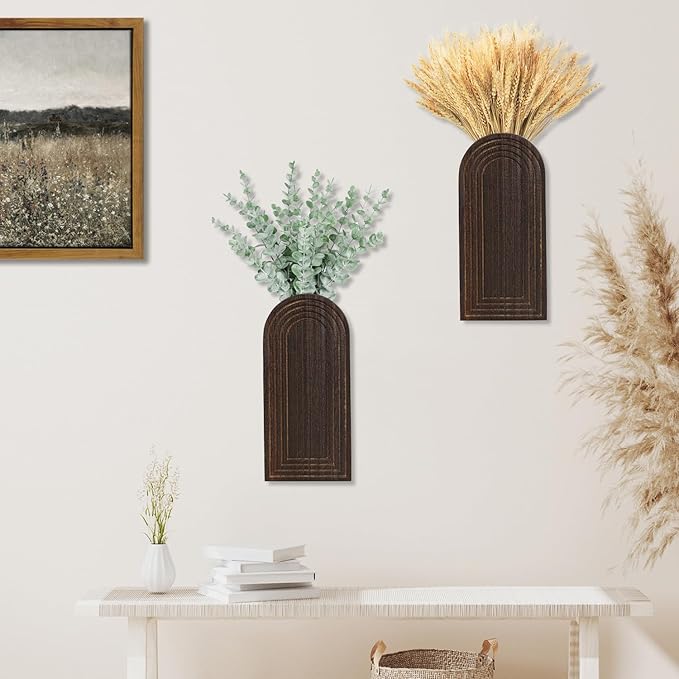 2 Pack Wooden Wall Vase Set - Image 2