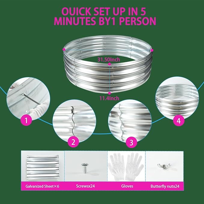 Durable Round Galvanized Steel Raised Garden Bed - Image 7