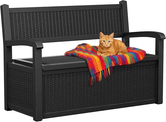 EasyUp 80 Gallon Outdoor Storage Bench Lockable Deck Box Outdoor Storage Box - Image 9
