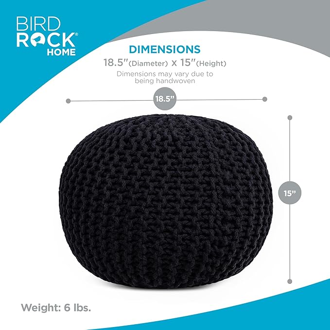 BIRDROCK HOME Round Pouf Ottoman | Cotton Braided Foot Stool - Image 3
