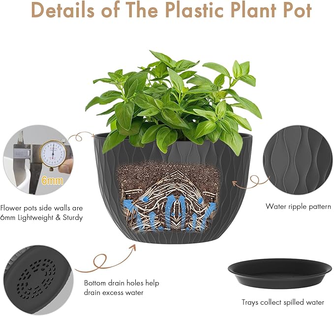 12 Inch Large Plant Pots for Indoor or Outdoor Plants, Wide Water Ripples - Image 3