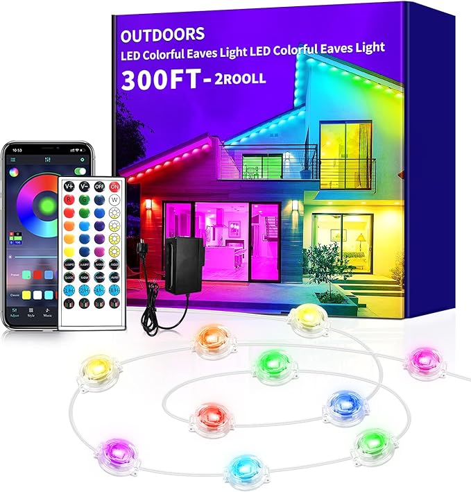 300ft Permanent Outdoor Light, RGB Outdoor eave Light, IP67 Waterproof LED eave by Unknown