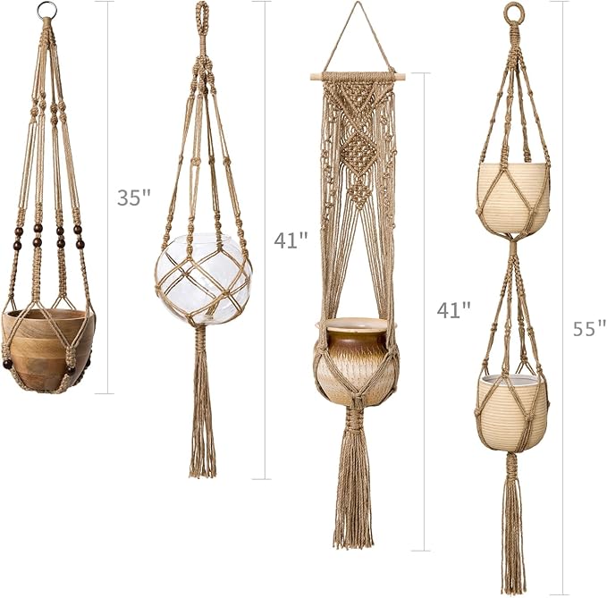 Mkono Macrame Plant Hangers Set of 4 Indoor Hanging Planter Basket Wall - Image 6