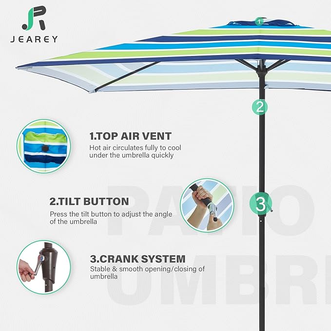 JEAREY 6.5x10 ft Rectangular Patio Umbrellas Rectangle Outdoor Umbrella - Image 7