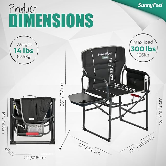 SUNNYFEEL Heated Camping Directors Chair, Heavy Duty, Oversized Outdoor - Image 2