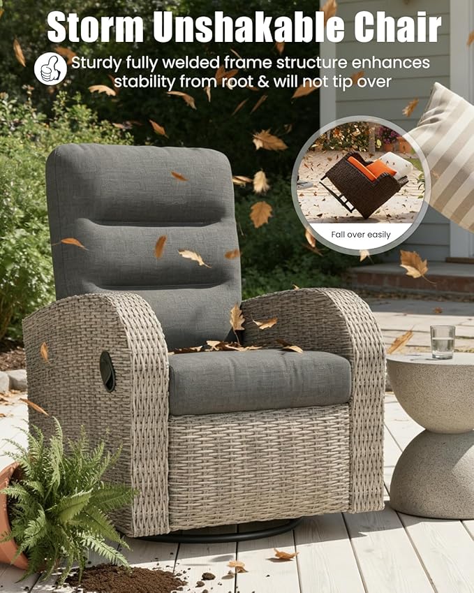 Outdoor Swivel Recliner Chair Set of 2, All-Weather Wicker Reclining Patio Chair - Image 4