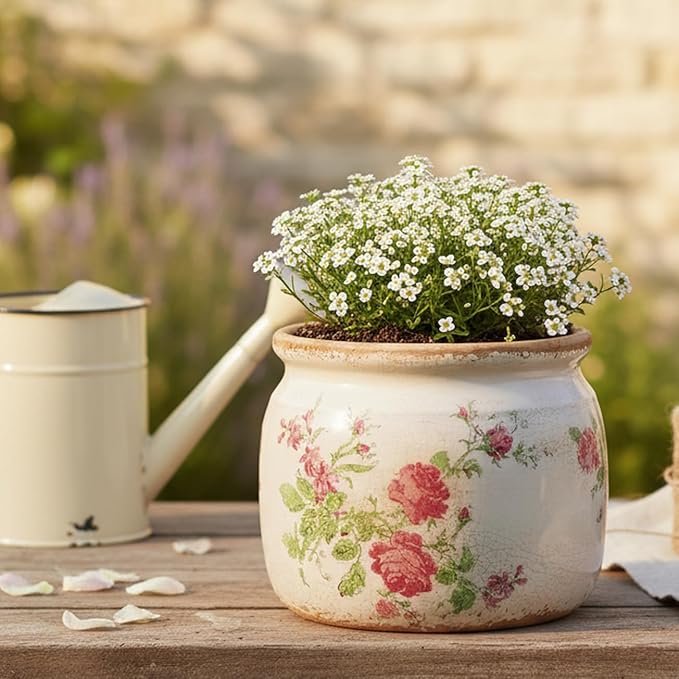 Decorative Pots Spring Decor, Pastel Floral Ceramic Garden Pots - Image 4