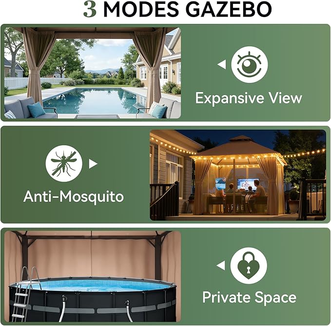AOXUN Outdoor Gazebo for Patio 8x8 Metal Frame Canopy - Image 7