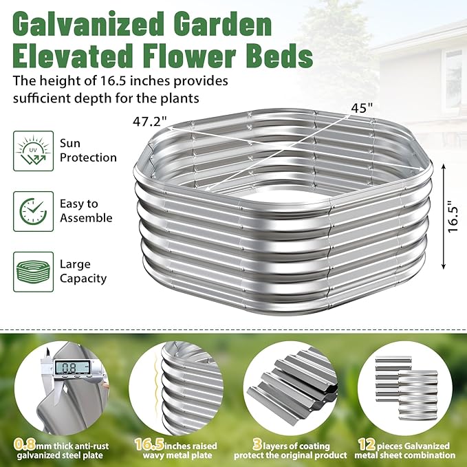 Hexagon Raised Garden Bed, 48 Inch Diagonal & 16.5 Inch Tall, Galvanized Steel - Image 3