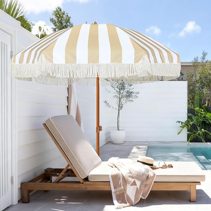 AMMSUN 7ft Patio Umbrella with Fringe Outdoor Tassel Umbrella UPF50+ Premium - Image 3