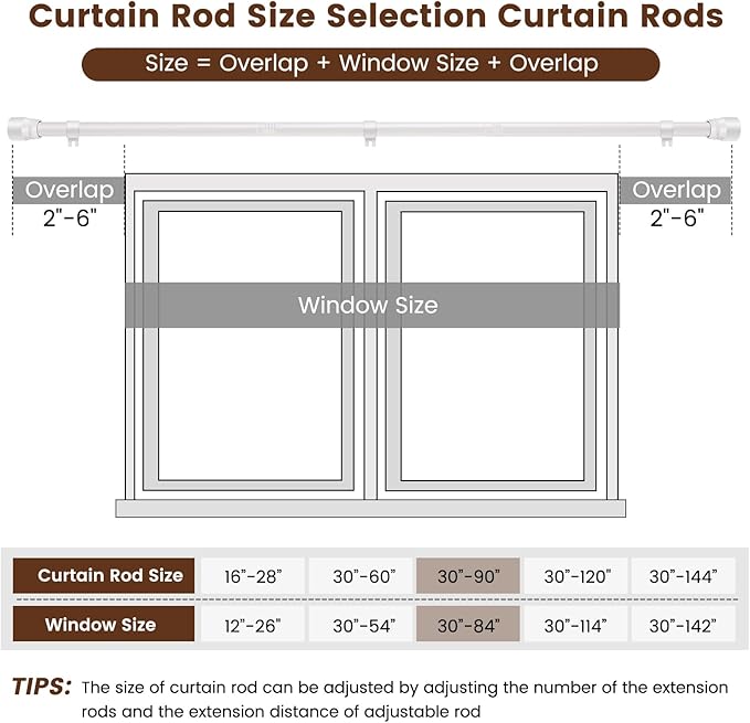 1” Diameter Curtain Rods Itself is 30 to 90 inch 1 Pack Fit 30-84 inch Window - Image 2