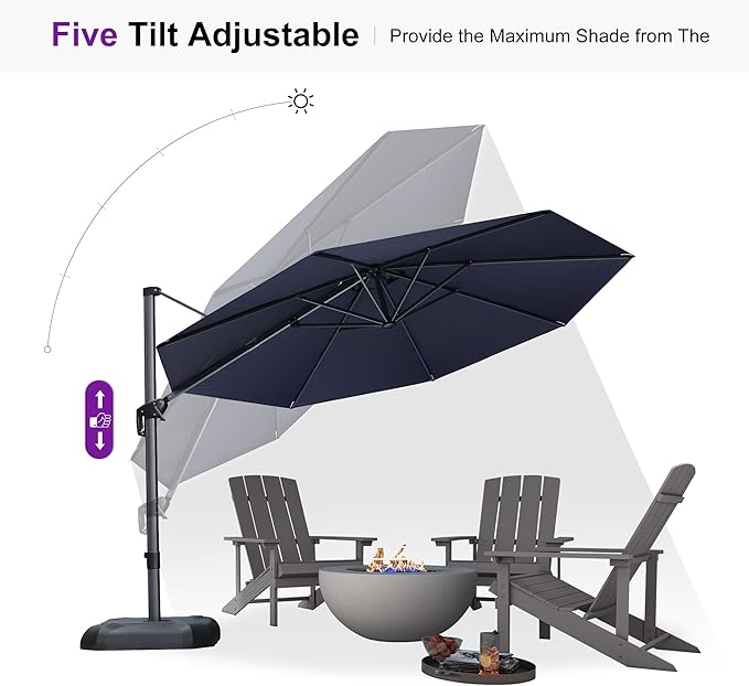 PURPLE LEAF 11 Feet Patio Umbrella Outdoor Cantilever Round Umbrella Aluminum - Image 6