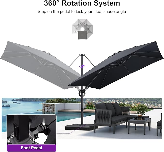 PURPLE LEAF 9.8' X 9.8' Left-right Tilting Patio Umbrella Outdoor Cantilever - Image 7