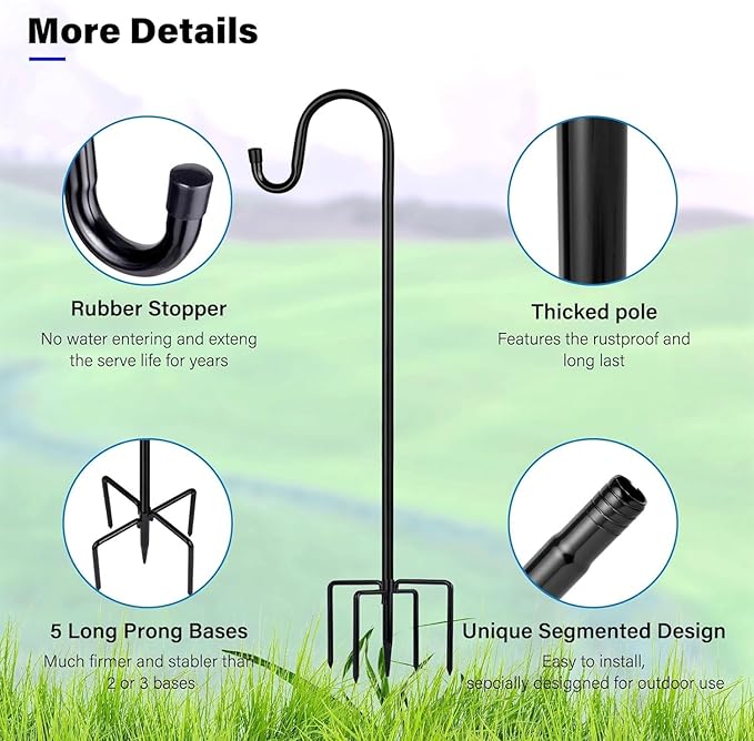 Shepherd Hooks for Outdoor, 1 Pack 94 Inch Bird Feeder Pole - Image 2