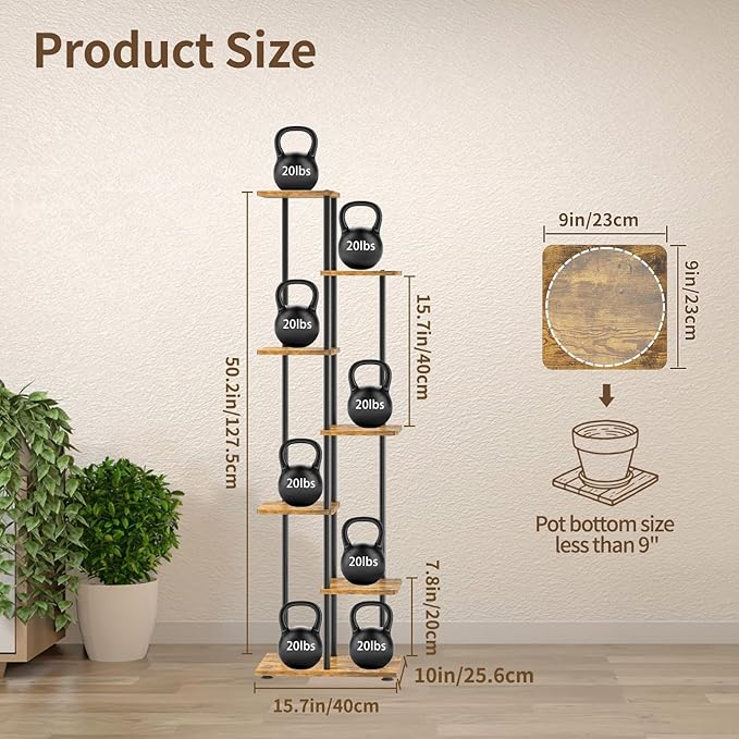 LASZOLA Black 6 Tiered Wood Plant Stand Indoor - Image 3