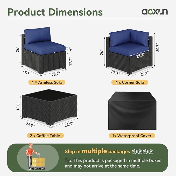 Aoxun 10 Piece Patio Furniture Set Wicker Rattan Patio Sectional Sofa Set - Image 6