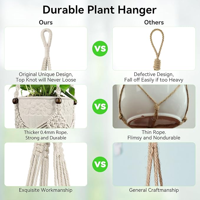 USLAI Macrame Plant Hanger Indoor Outdoor, Fits 3 to 6.5 inch Pots, Hanging - Image 2