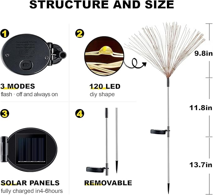 YOTOZU 2 PCS Solar Firework Light, Outdoor Solar Garden Decorative Lights 120 - Image 2