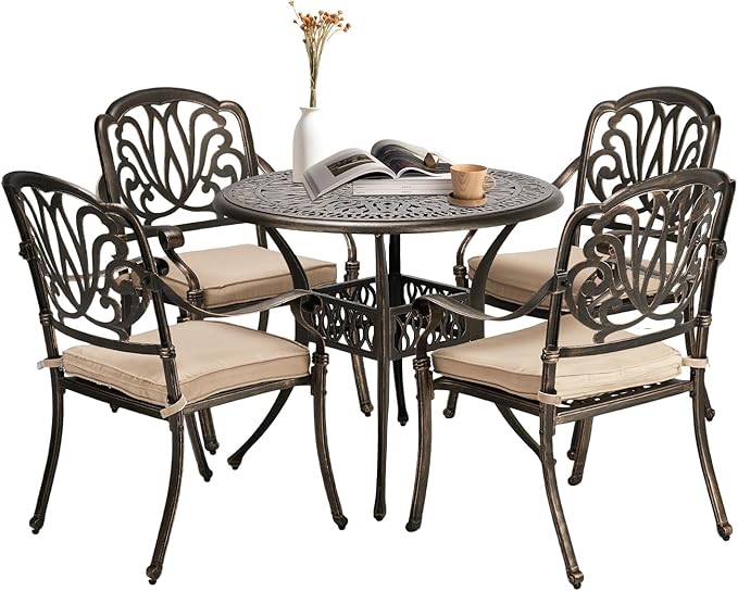VINGLI 5-Piece Outdoor Patio Dining Set, Cast Aluminum All-Weather Outdoor by VINGLI
